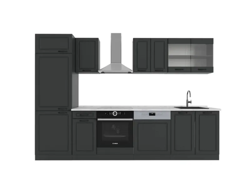 Vicco R-Line Küchenzeile Landhaus/ 300 cm AP Marmor ohne E-Geräte< Einbauküchen