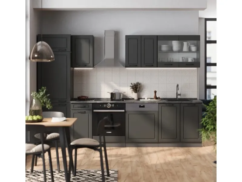 Vicco R-Line Küchenzeile Landhaus/ 300 cm AP Marmor ohne E-Geräte< Einbauküchen