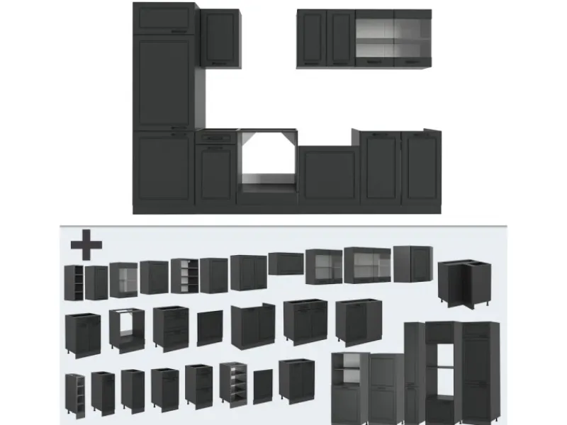 Vicco R-Line Küchenzeile Landhaus/ 300 cm AP Marmor ohne E-Geräte< Einbauküchen