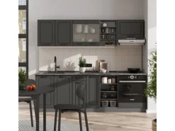 Clearance Vicco R-Line Küchenzeile Landhaus/ 240 cm ohne Arbeitsplatte ohne E-Geräte Anthrazit