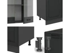 Outlet Vicco R-Line Küchenzeile Landhaus/ 300 cm mit HochschrankAP Eiche ohne E-Geräte Anthrazit