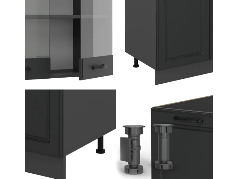 Outlet Vicco R-Line Küchenzeile Landhaus/ 300 cm mit HochschrankAP Eiche ohne E-Geräte Anthrazit