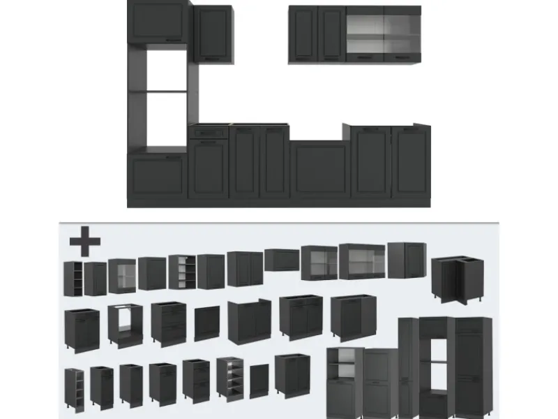 Outlet Vicco R-Line Küchenzeile Landhaus/ 300 cm mit HochschrankAP Eiche ohne E-Geräte Anthrazit