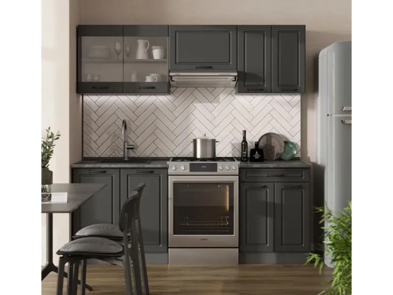 Einbauküchen<Vicco R-Line Küchenzeile Landhaus/ 200 cm ohne Arbeitsplatte ohne E-Geräte