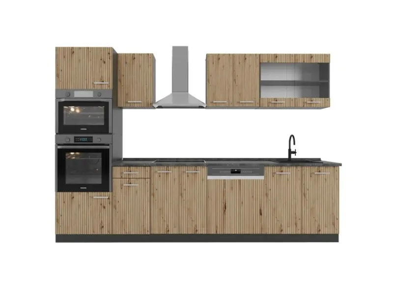 Vicco R-Line Küchenzeile Artisan Eiche/Anthrazit 300 cm mit Hochschrankohne Arbeitsplatte ohne E-Geräte< Küchenschränke