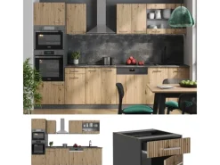 Vicco R-Line Küchenzeile Artisan Eiche/Anthrazit 300 cm mit Hochschrankohne Arbeitsplatte ohne E-Geräte< Küchenschränke