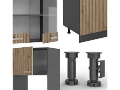Vicco R-Line Küchenzeile Artisan Eiche/Anthrazit 300 cm mit Hochschrankohne Arbeitsplatte ohne E-Geräte< Küchenschränke
