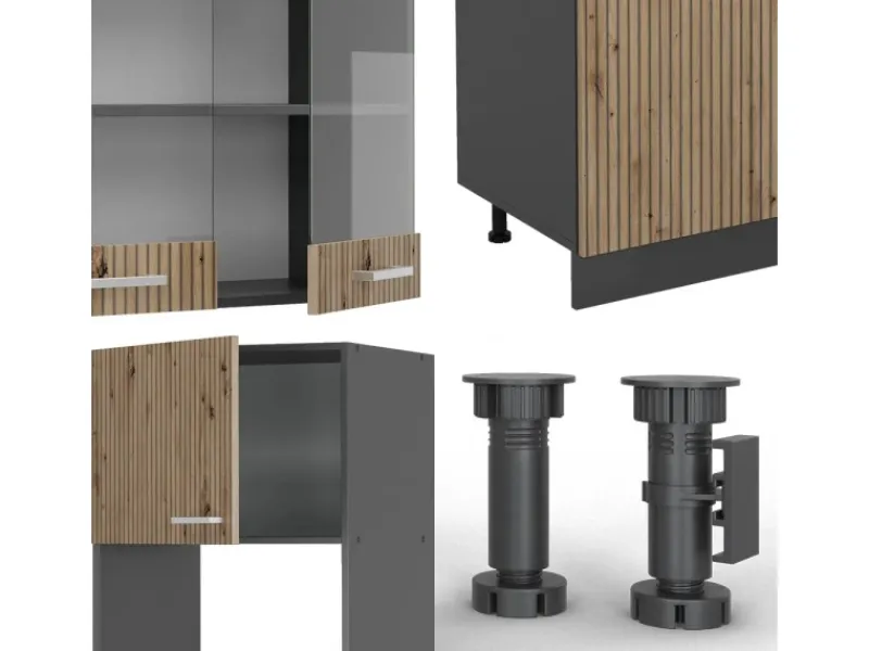 Vicco R-Line Küchenzeile Artisan Eiche/Anthrazit 300 cm mit Hochschrankohne Arbeitsplatte ohne E-Geräte< Küchenschränke