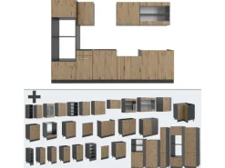 Vicco R-Line Küchenzeile Artisan Eiche/Anthrazit 300 cm mit Hochschrankohne Arbeitsplatte ohne E-Geräte< Küchenschränke