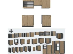 Vicco R-Line Küchenzeile Artisan Eiche/Anthrazit 200 cm ohne Arbeitsplatte ohne E-Geräte< Einbauküchen