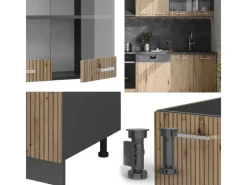 Vicco R-Line Küchenzeile Artisan Eiche/Anthrazit 300 cm AP Marmor ohne E-Geräte< Kochfelder|Kühlschränke