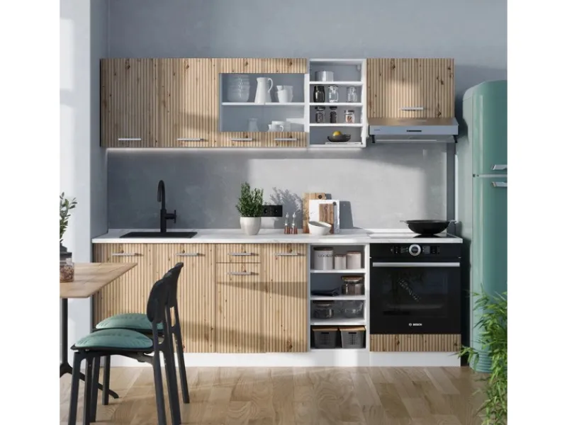 Einbauküchen<Vicco R-Line Küchenzeile /Weiß 240 cm ohne Arbeitsplatte ohne E-Geräte