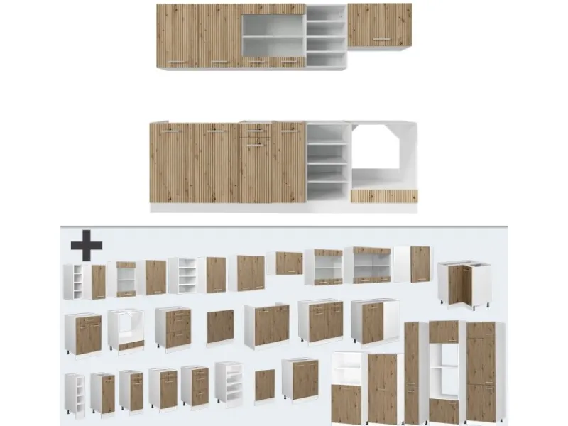 Einbauküchen<Vicco R-Line Küchenzeile /Weiß 240 cm ohne Arbeitsplatte ohne E-Geräte