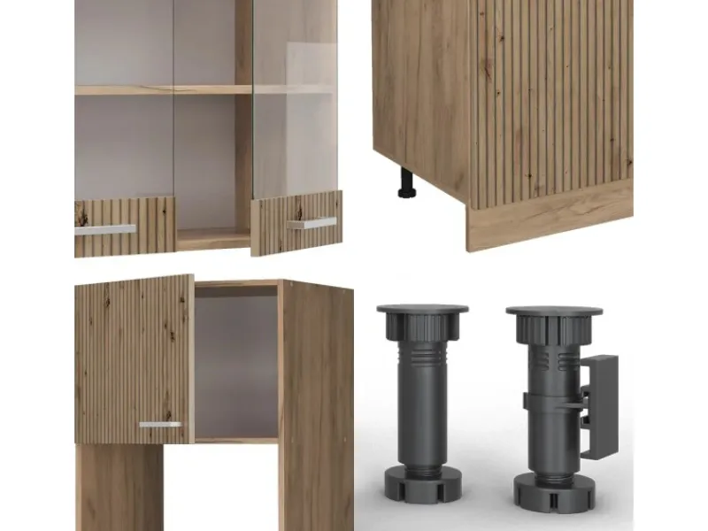 Vicco R-Line Küchenzeile Artisan-Eiche/Goldkraft Eiche 300 cm mit HochschrankAP Marmor ohne E-Geräte< Küchenschränke|Einbauküchen