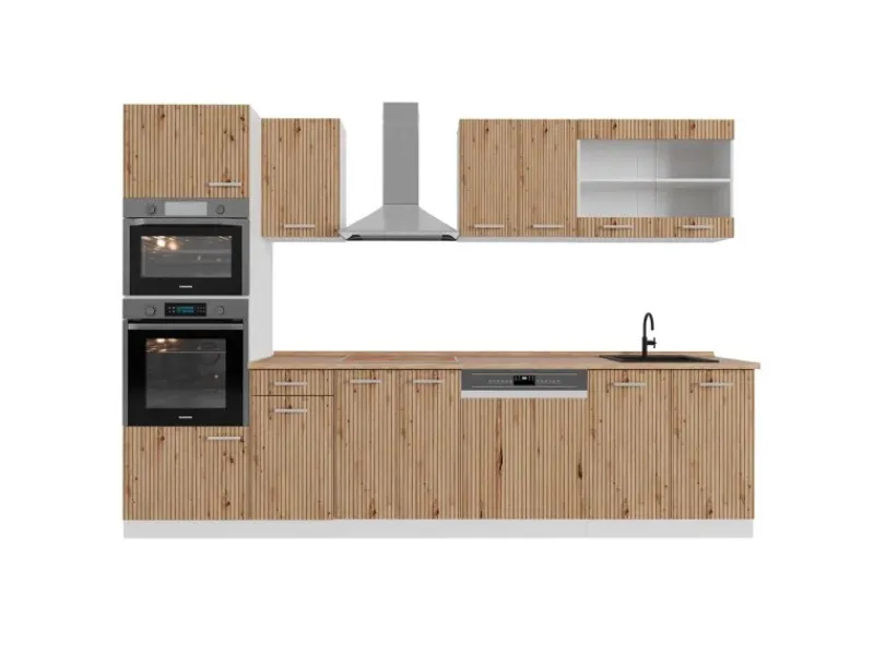 Outlet Vicco R-Line Küchenzeile /Weiß 300 cm mit HochschrankAP Eiche ohne E-Geräte Artisan Eiche