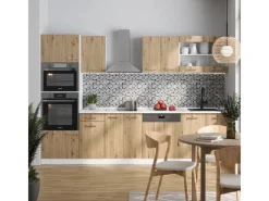 Outlet Vicco R-Line Küchenzeile /Weiß 300 cm mit HochschrankAP Eiche ohne E-Geräte Artisan Eiche