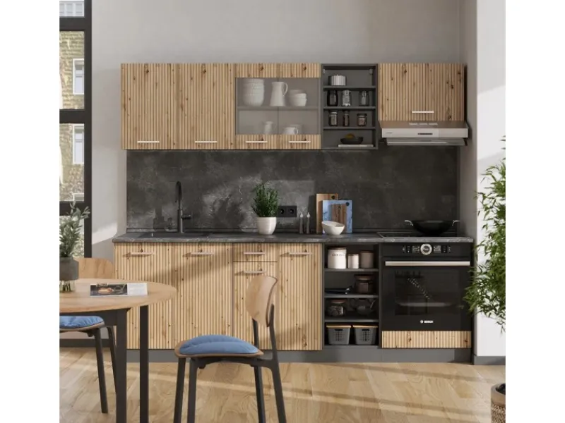 Outlet Vicco R-Line Küchenzeile Artisan Eiche/Anthrazit 240 cm AP Marmor ohne E-Geräte Eiche Hell