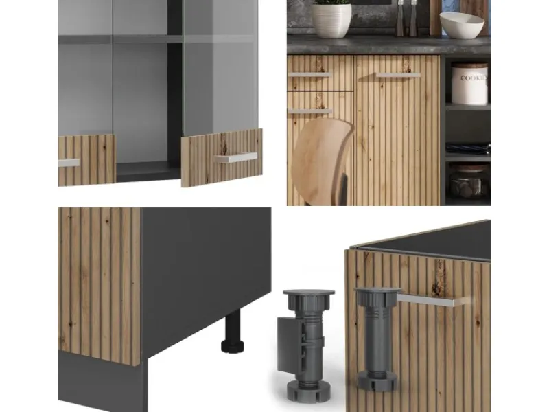 Outlet Vicco R-Line Küchenzeile Artisan Eiche/Anthrazit 240 cm AP Marmor ohne E-Geräte Eiche Hell