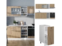 Einbauküchen<Vicco R-Line Küchenzeile /Weiß 240 cm AP Eiche ohne E-Geräte