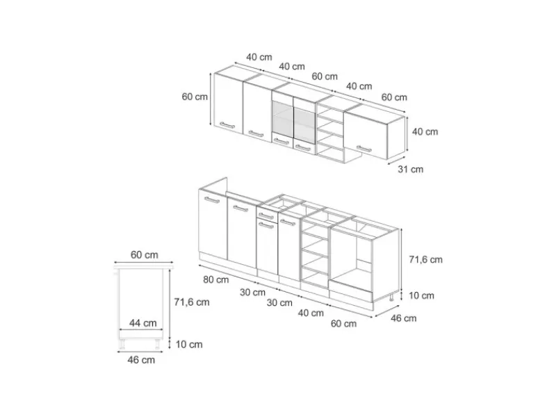 Einbauküchen<Vicco R-Line Küchenzeile /Weiß 240 cm AP Eiche ohne E-Geräte