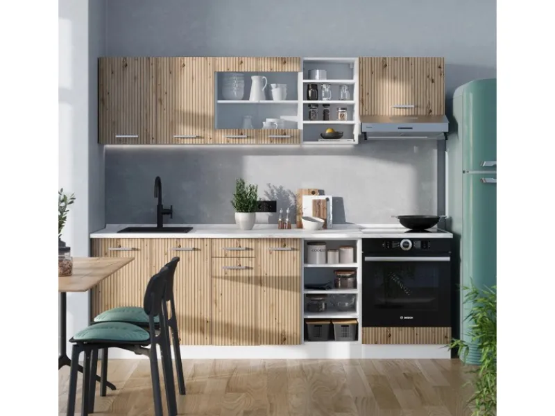 Einbauküchen<Vicco R-Line Küchenzeile /Weiß 240 cm AP Eiche ohne E-Geräte