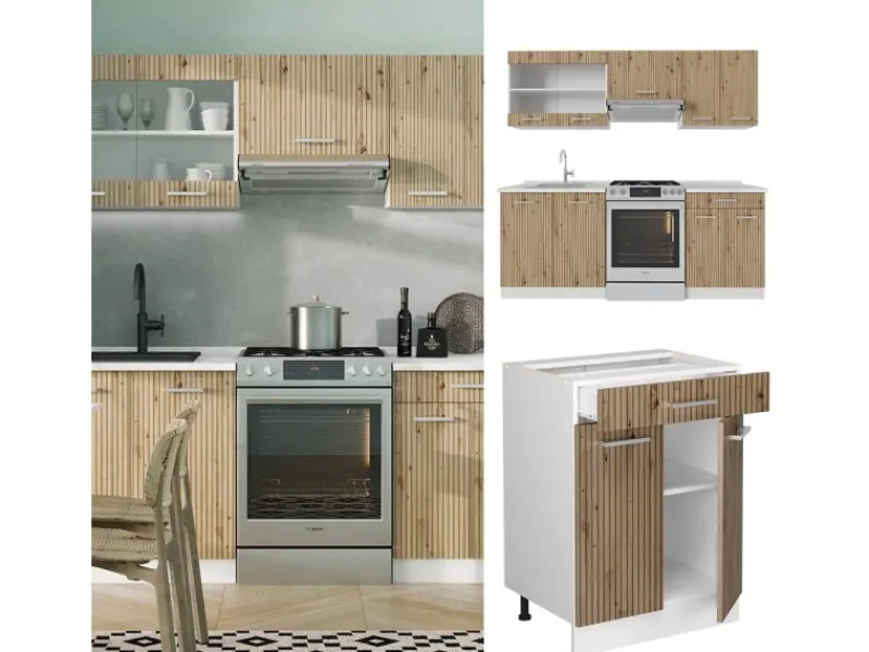 Online Vicco R-Line Küchenzeile /Weiß 200 cm AP Eiche ohne E-Geräte Artisan Eiche