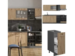 Einbauküchen<Vicco R-Line Küchenzeile Artisan Eiche/Anthrazit 240 cm ohne Arbeitsplatte ohne E-Geräte