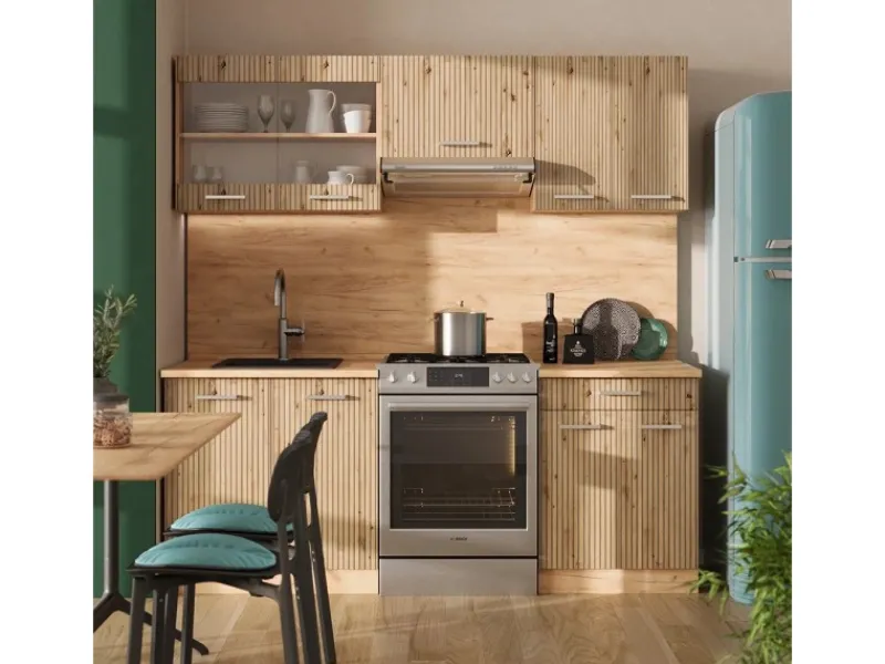 Einbauküchen<Vicco R-Line Küchenzeile Artisan-Eiche/Goldkraft Eiche 200 cm ohne Arbeitsplatte ohne E-Geräte