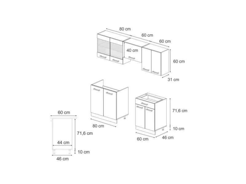 Einbauküchen<Vicco R-Line Küchenzeile Artisan-Eiche/Goldkraft Eiche 200 cm ohne Arbeitsplatte ohne E-Geräte