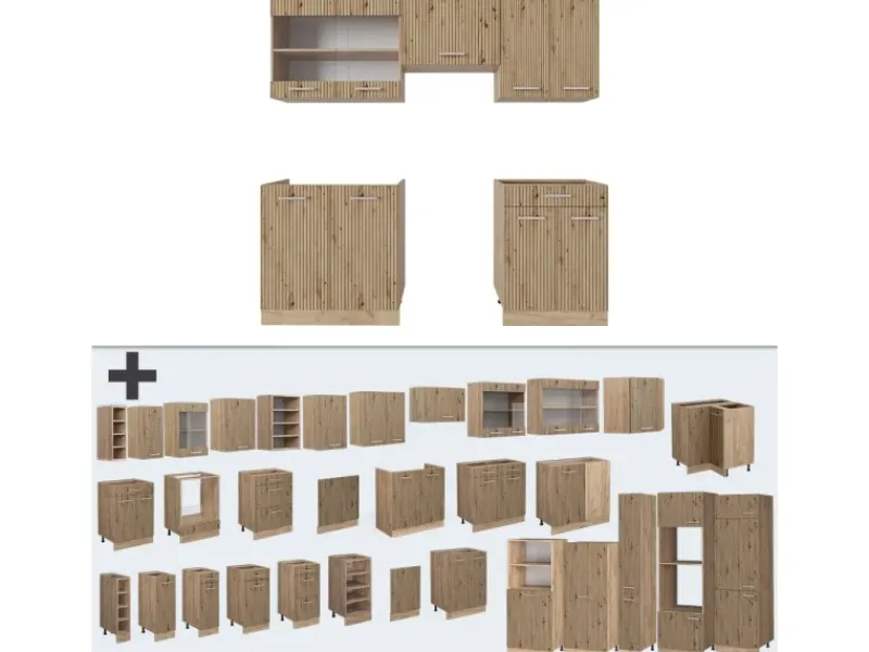 Einbauküchen<Vicco R-Line Küchenzeile Artisan-Eiche/Goldkraft Eiche 200 cm ohne Arbeitsplatte ohne E-Geräte
