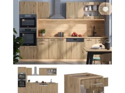 Vicco R-Line Küchenzeile Artisan-Eiche/Goldkraft Eiche 300 cm mit HochschrankAP Anthrazit ohne E-Geräte< Pantryküchen|Einbauküchen