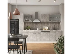 New Vicco R-Line Küchenzeile Beton/Weiß 350 cm mit Hochschrankohne Arbeitsplatte ohne E-Geräte Betongrau