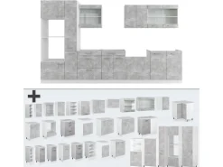 New Vicco R-Line Küchenzeile Beton/Weiß 350 cm mit Hochschrankohne Arbeitsplatte ohne E-Geräte Betongrau