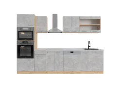 Hot Vicco R-Line Küchenzeile /Goldkraft Eiche 300 cm mit HochschrankAP Marmor ohne E-Geräte Beton