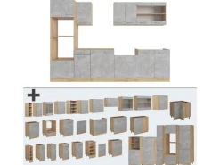 Hot Vicco R-Line Küchenzeile /Goldkraft Eiche 300 cm mit HochschrankAP Marmor ohne E-Geräte Beton