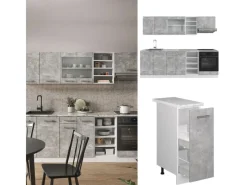 Online Vicco R-Line Küchenzeile Beton/Weiß 240 cm ohne Arbeitsplatte ohne E-Geräte Betongrau