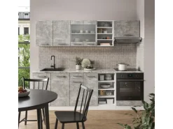 Online Vicco R-Line Küchenzeile Beton/Weiß 240 cm ohne Arbeitsplatte ohne E-Geräte Betongrau