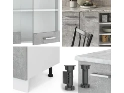 Online Vicco R-Line Küchenzeile Beton/Weiß 240 cm ohne Arbeitsplatte ohne E-Geräte Betongrau