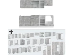 Online Vicco R-Line Küchenzeile Beton/Weiß 240 cm ohne Arbeitsplatte ohne E-Geräte Betongrau
