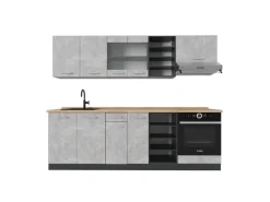 Outlet Vicco R-Line Küchenzeile /Anthrazit 240 cm AP Eiche ohne E-Geräte Beton