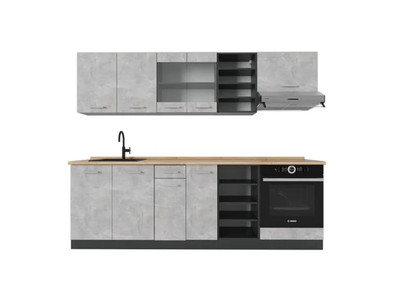 Outlet Vicco R-Line Küchenzeile /Anthrazit 240 cm AP Eiche ohne E-Geräte Beton