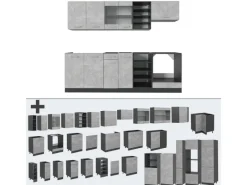 Outlet Vicco R-Line Küchenzeile /Anthrazit 240 cm AP Eiche ohne E-Geräte Beton