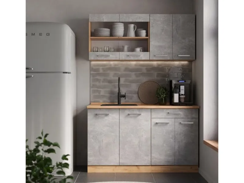 Best Vicco R-Line Küchenzeile /Goldkraft Eiche 140 cm AP Eiche ohne E-Geräte Beton