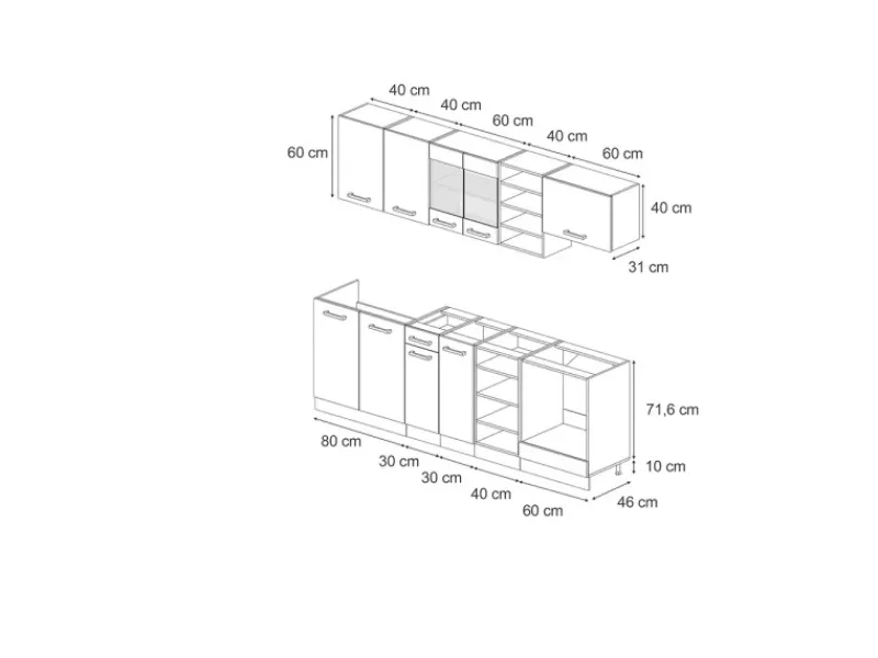 Vicco R-Line Küchenzeile /Anthrazit 240 cm ohne Arbeitsplatte ohne E-Geräte< Einbauküchen
