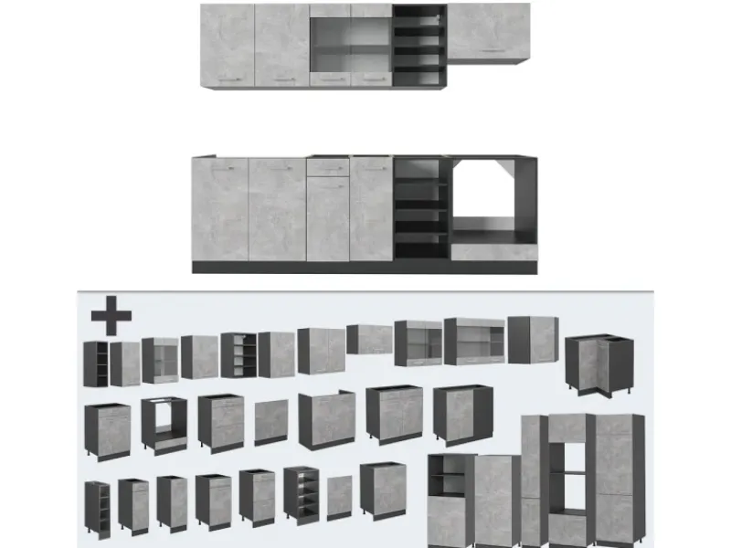 Vicco R-Line Küchenzeile /Anthrazit 240 cm ohne Arbeitsplatte ohne E-Geräte< Einbauküchen