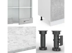 Hot Vicco R-Line Küchenzeile Beton/Weiß 300 cm mit HochschrankAP Anthrazit ohne E-Geräte Betongrau