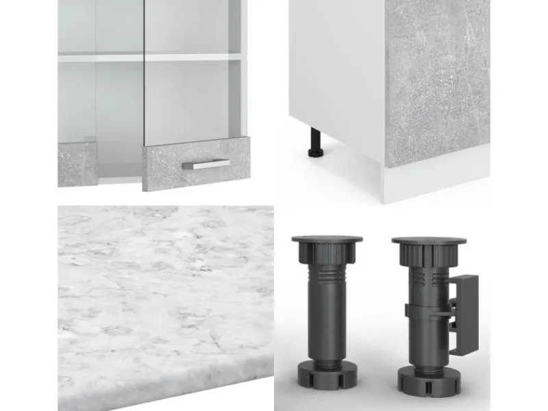 Hot Vicco R-Line Küchenzeile Beton/Weiß 300 cm mit HochschrankAP Anthrazit ohne E-Geräte Betongrau