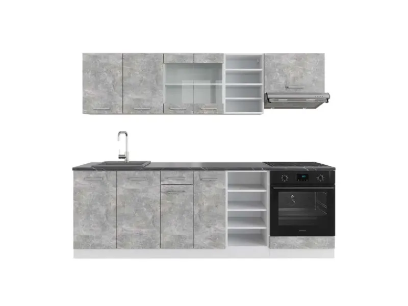 Einbauküchen<Vicco R-Line Küchenzeile Beton/Weiß 240 cm AP Anthrazit ohne E-Geräte