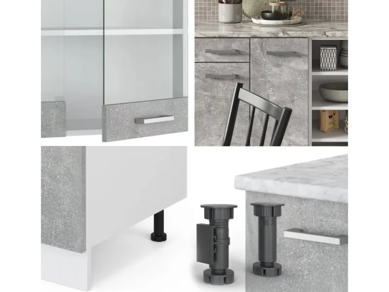 Einbauküchen<Vicco R-Line Küchenzeile Beton/Weiß 240 cm AP Anthrazit ohne E-Geräte