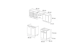 Vicco R-Line Küchenzeile /Goldkraft Eiche 200 cm ohne Arbeitsplatte ohne E-Geräte< Einbauküchen